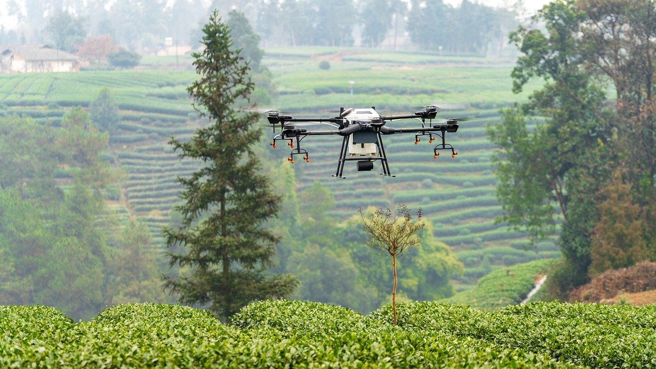 Agricultural drone in field